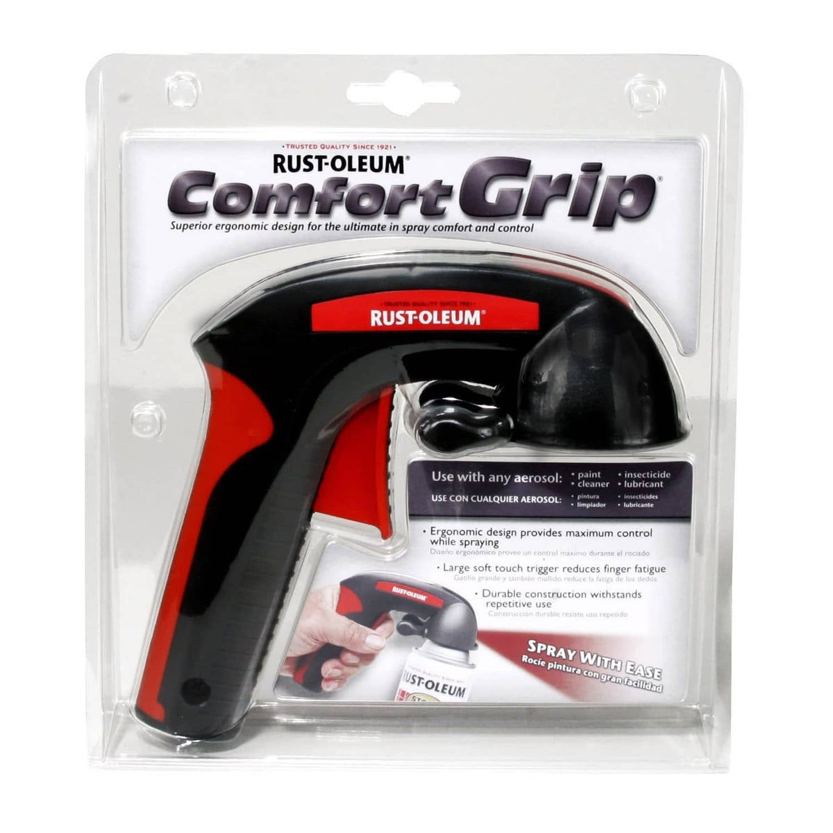 Rust-Oleum Comfort Grip spray handle in clear blister packaging