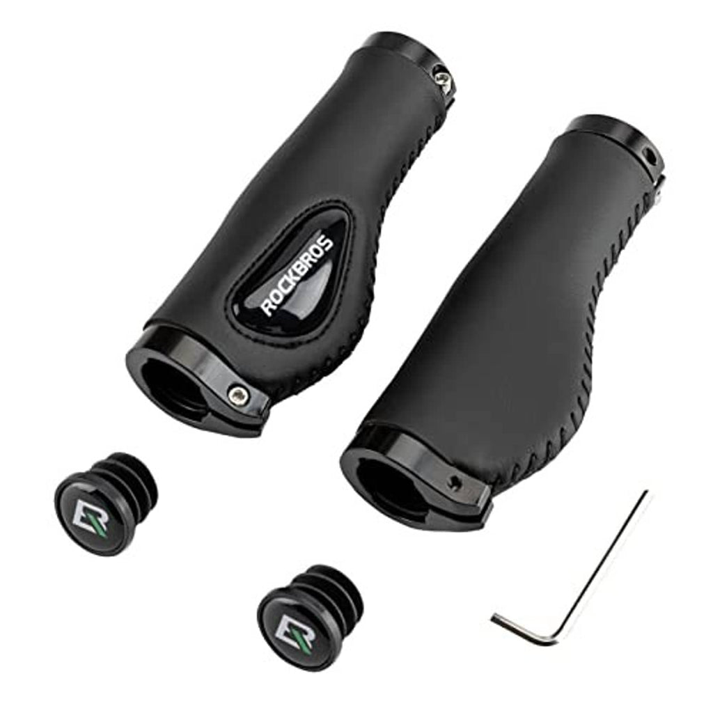 Bike handle grips, black soft gel ergonomic dual lock-on with end caps and hex key