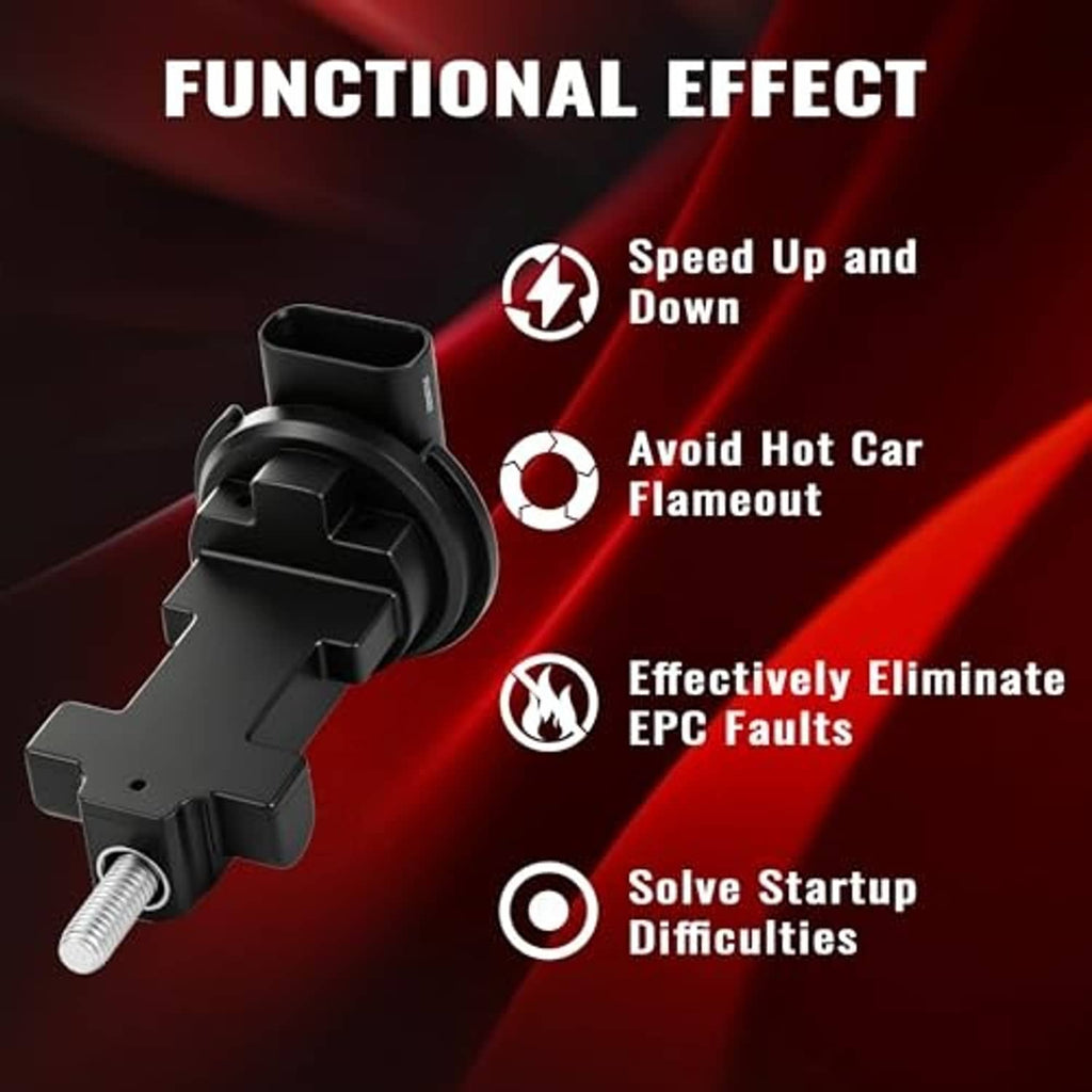 Camshaft position sensor with black connector and metal terminal on a long body