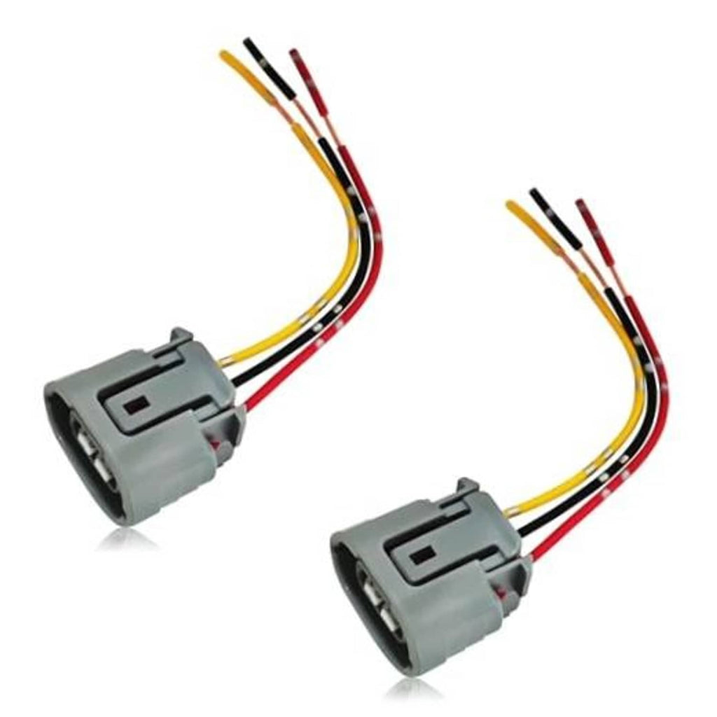 Gray 3-pin alternator connector plug with three color-coded wires (yellow, red, black)