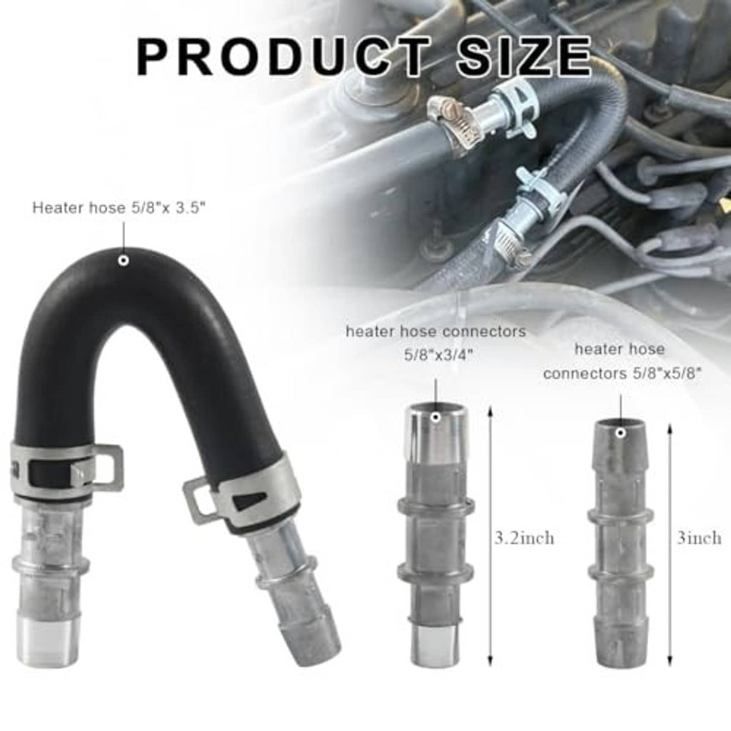 Heater hose bypass kit with black rubber hose and several silver metal connectors