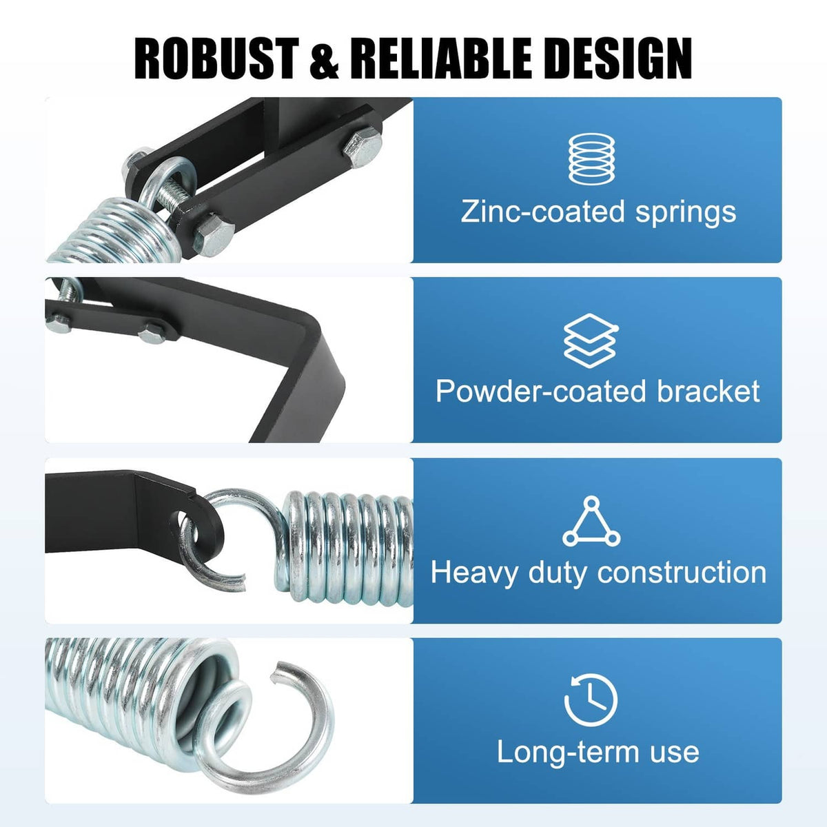 Tailgate lift assist kit with zinc-coated spring and powder-coated bracket, heavy-duty hardware