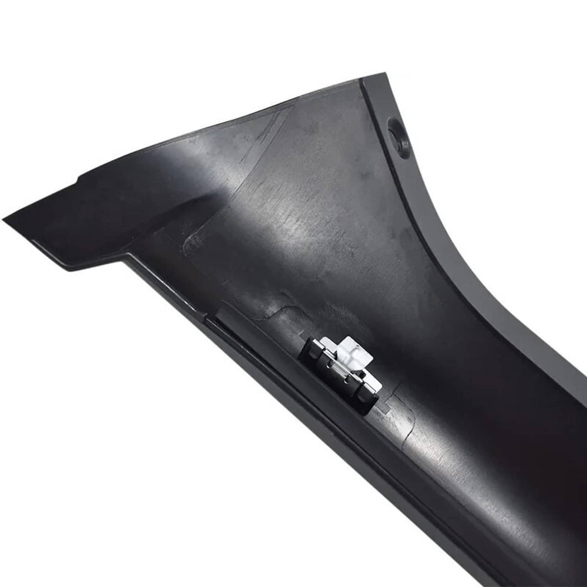 Black pillar molding showing rivet bracket inside the mounting channel