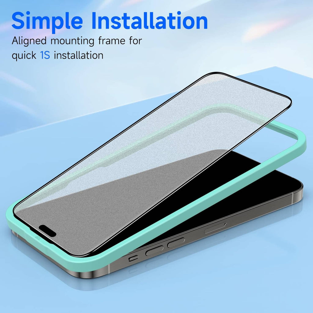 Matte screen protector for iPhone 16 Pro Max with aligned mounting frame for quick install