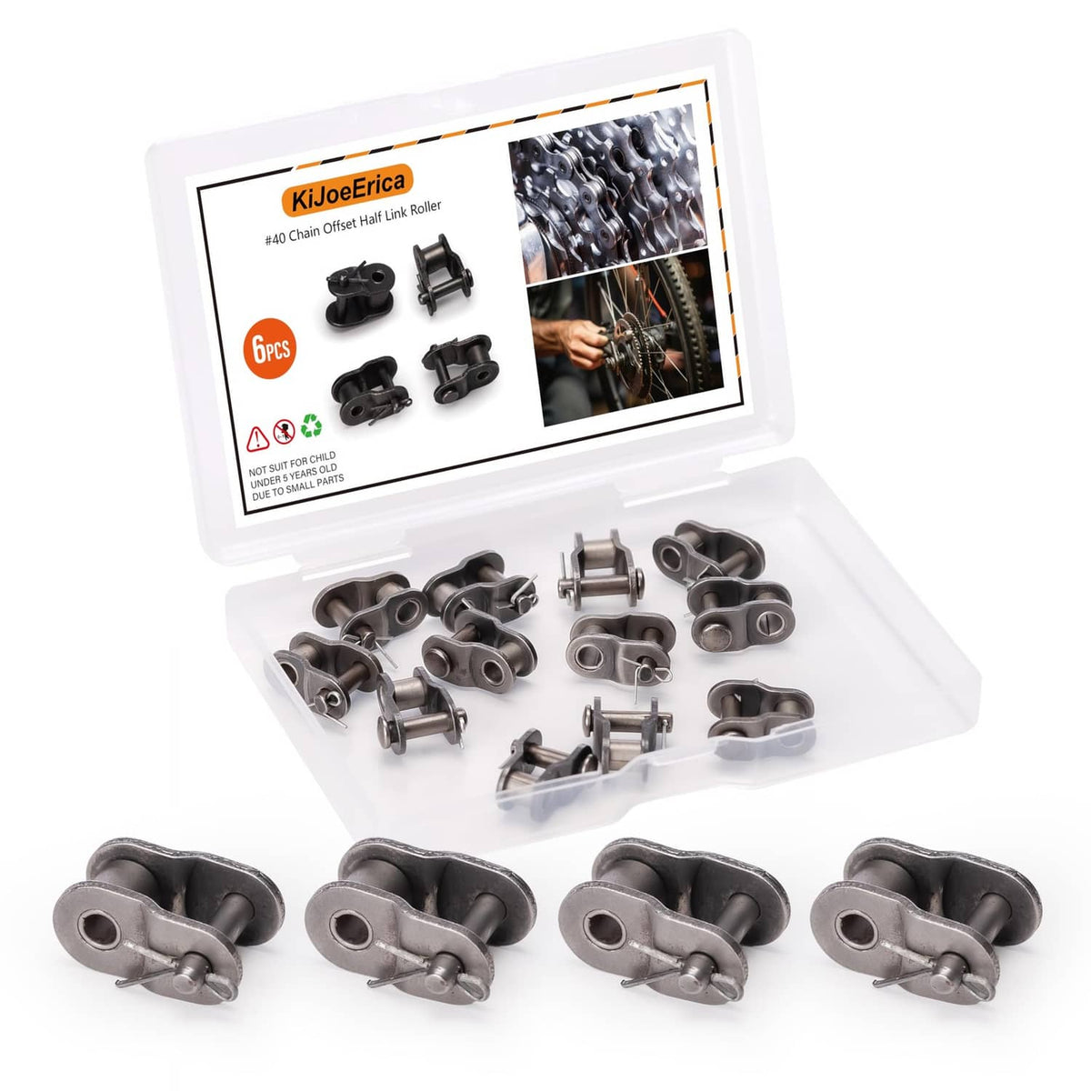 Box set of steel chain master half links, 6 pieces, with instruction card