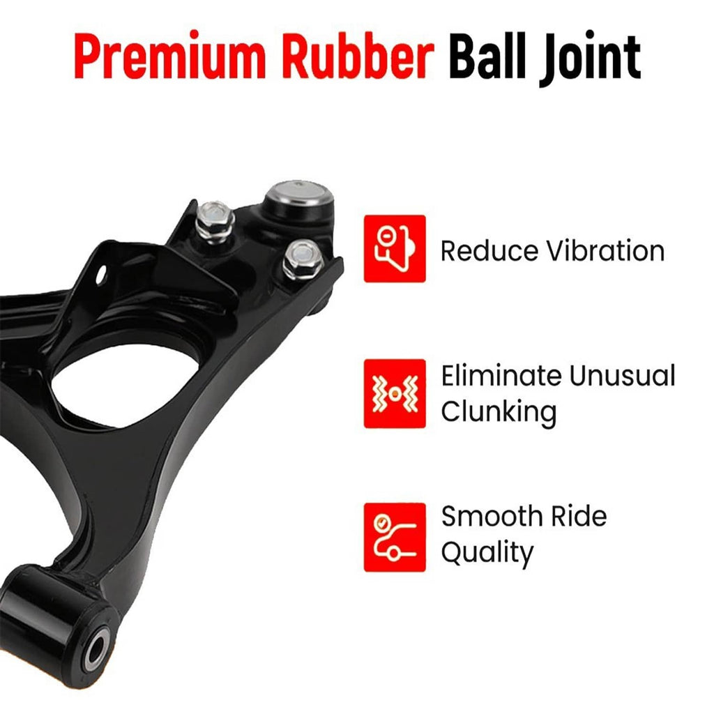 Black front lower ball joint with rubber boot on a control arm