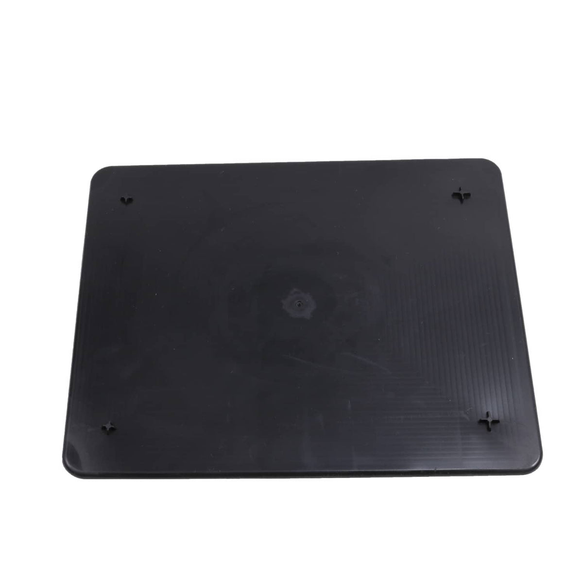 Black plastic cup holder tray panel with four corner mounting points