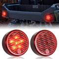 Red LED tail light assembly with circular lens and mounting screws