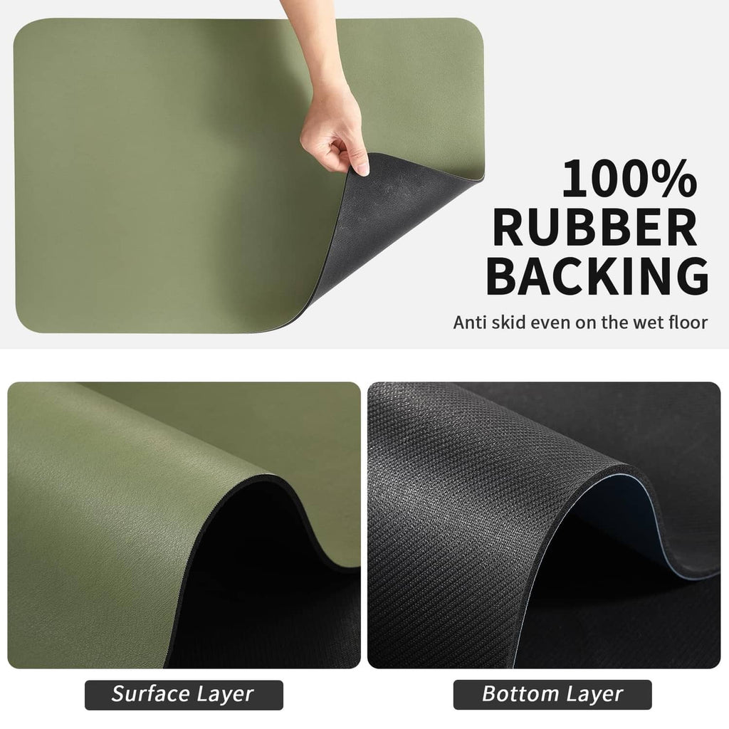 Green coffee mat with underside 100% rubber backing for anti-slip grip
