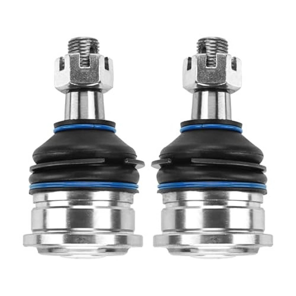Front upper ball joint pair, metal housing with blue rubber seals and threaded stud