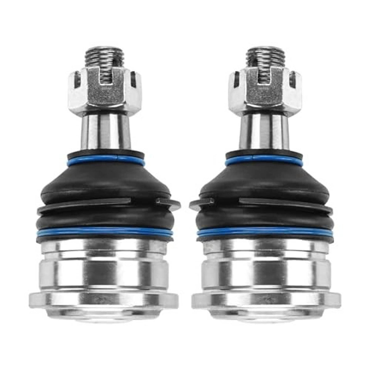 Front upper ball joint pair, metal housing with blue rubber seals and threaded stud