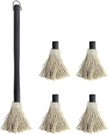 Grill basting mop with black long handle and six cream cotton tassel brush heads