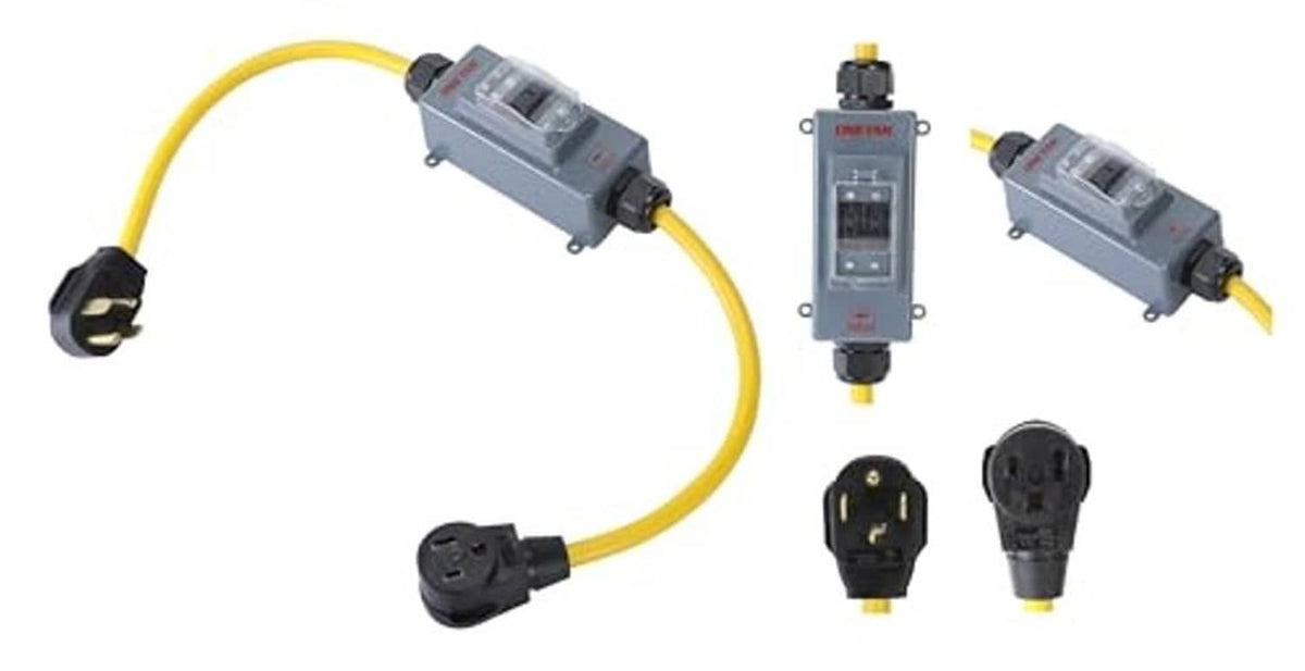 Adapter cable assembly with NEMA plug, receptacle adapters, and inline switch box