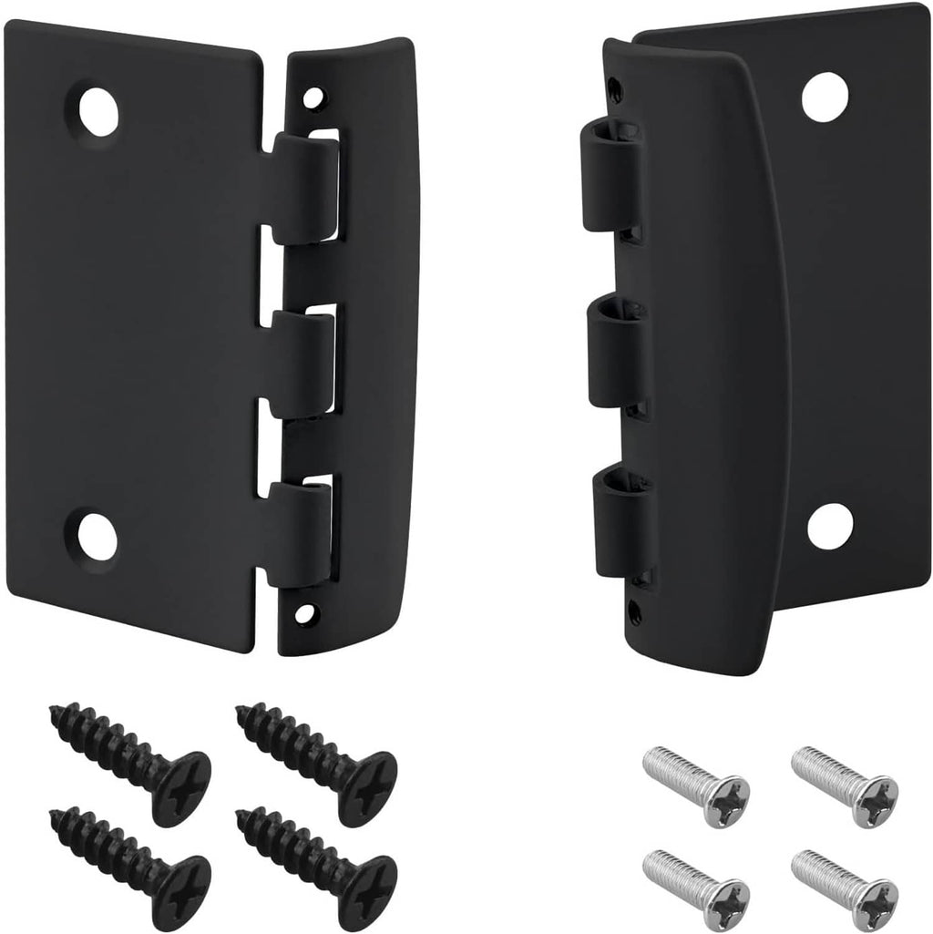 Black flip action door lock with reversible latch plates and four mounting screws