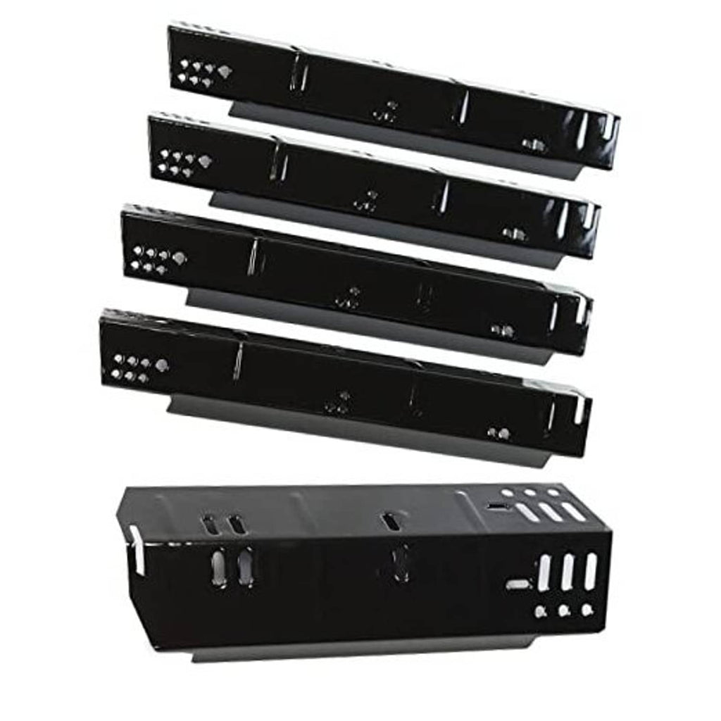 Five black grill heat plates with burner holes, replacement set