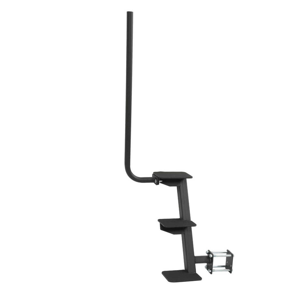 Black 3-step trailer tongue ladder with handle and base mounting plate