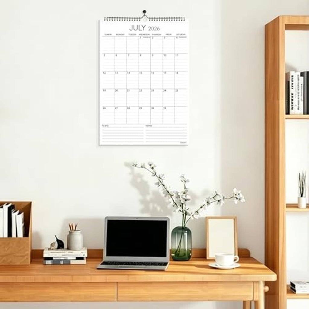 July 2026 wall calendar with monthly grid and ring binding top