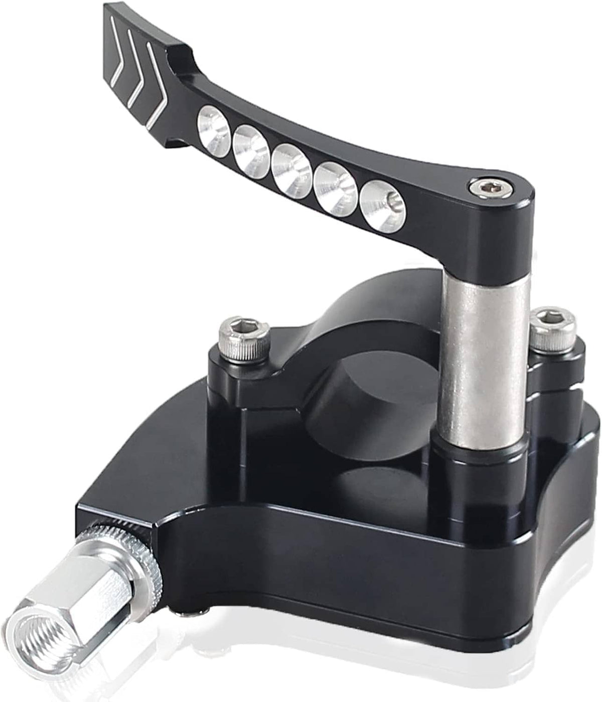 Billet thumb throttle with black base, silver stem, and crystal-look button row