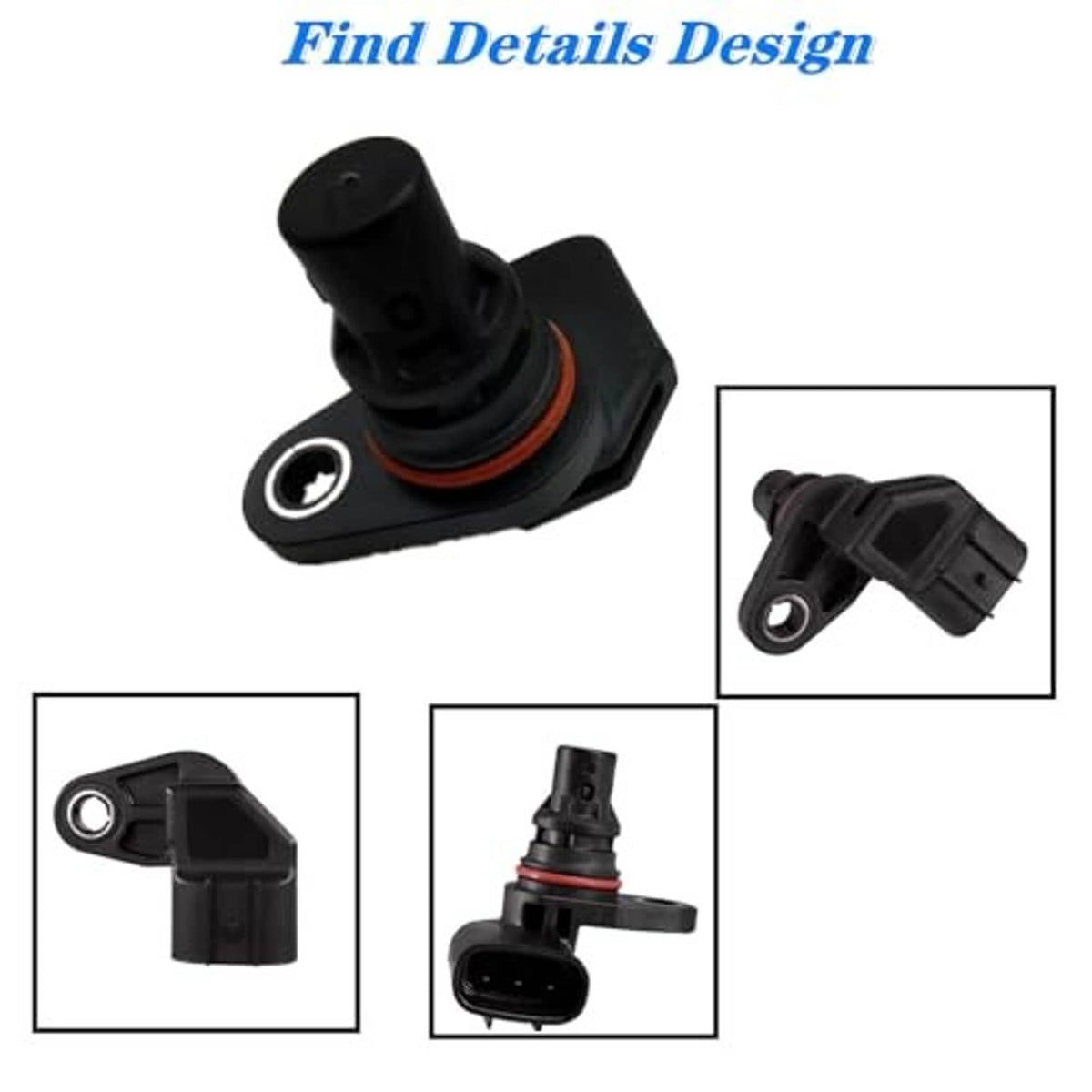 Camshaft position sensor with black body and orange seal ring, angled connector