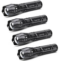 LETMY black tactical LED flashlight set, 4-pack with textured grip and front lens