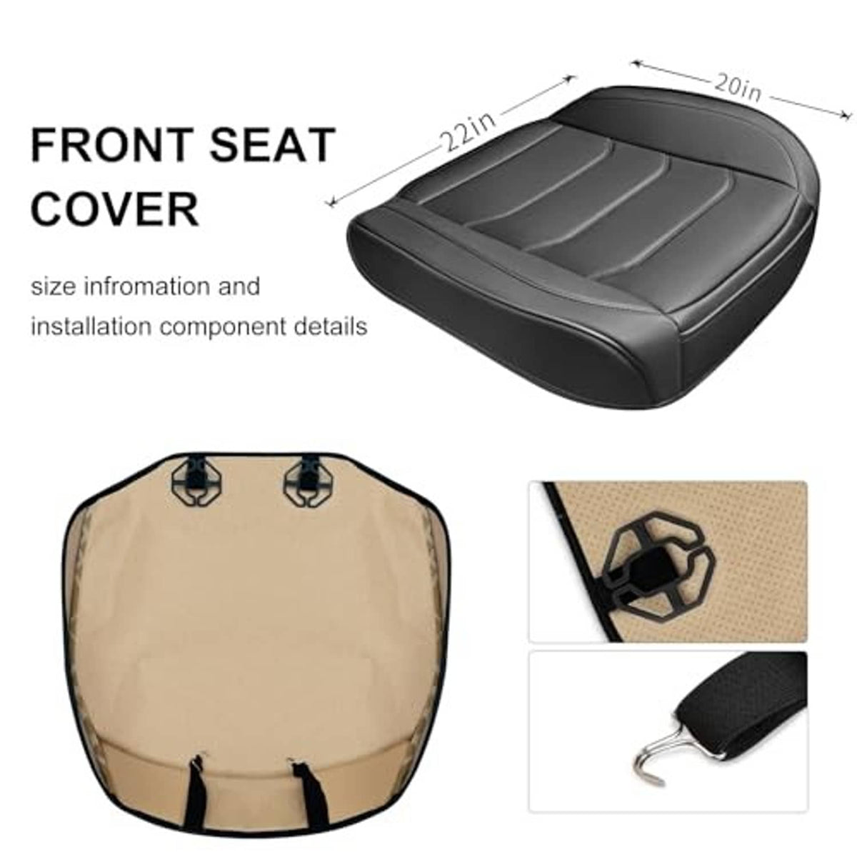 Black front car seat cover with curved fitted shape for front seats