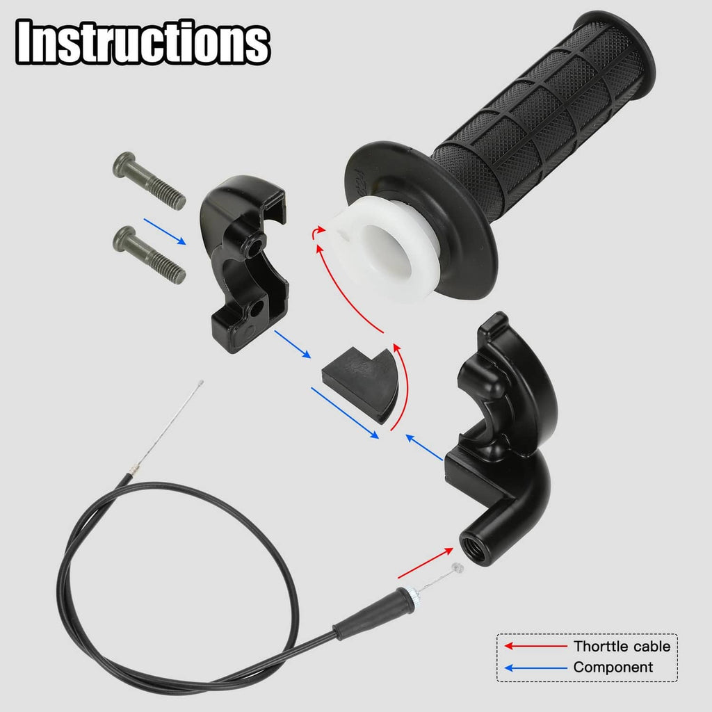 Throttle handle grips and cable, plus VM22 carburetor parts and exhaust muffler