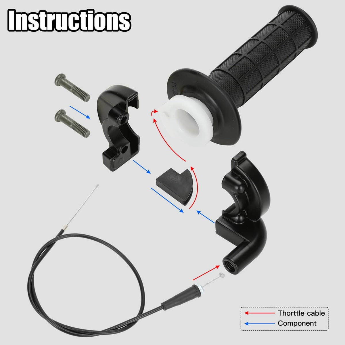 Throttle handle grips and cable, plus VM22 carburetor parts and exhaust muffler
