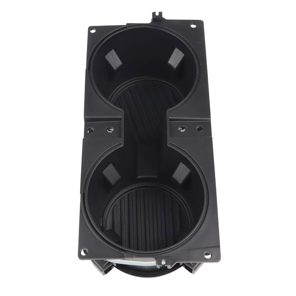 Black dual cup holder insert panel with two cup openings and grille bottoms