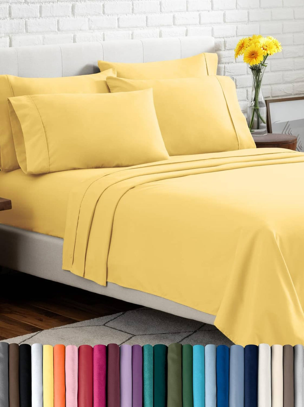 Lemon-yellow Twin XL microfiber sheet set with deep fitted sheet and 2 pillowcases.