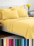 Lemon-yellow Twin XL microfiber sheet set with deep fitted sheet and 2 pillowcases.