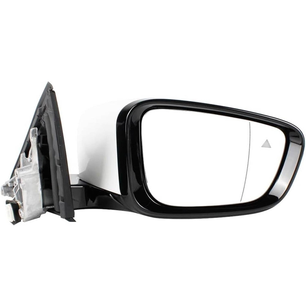 Passenger side mirror assembly with blind spot indicator, black frame and silver mirror glass