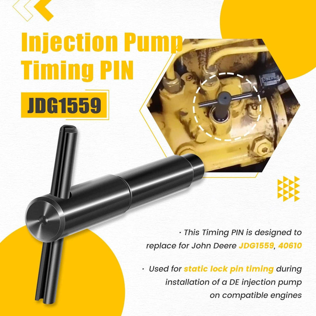 Injection pump timing pin tool with protruding locking peg, black cylindrical design