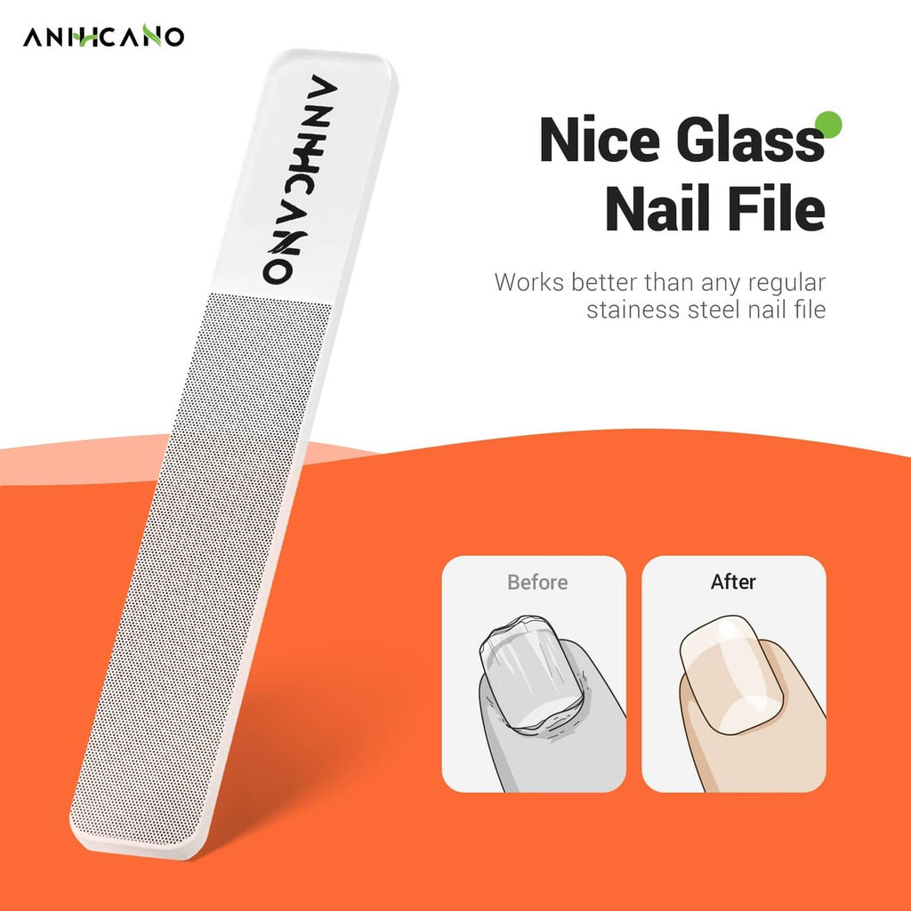 White glass nail file with metal edge for smoothing nails