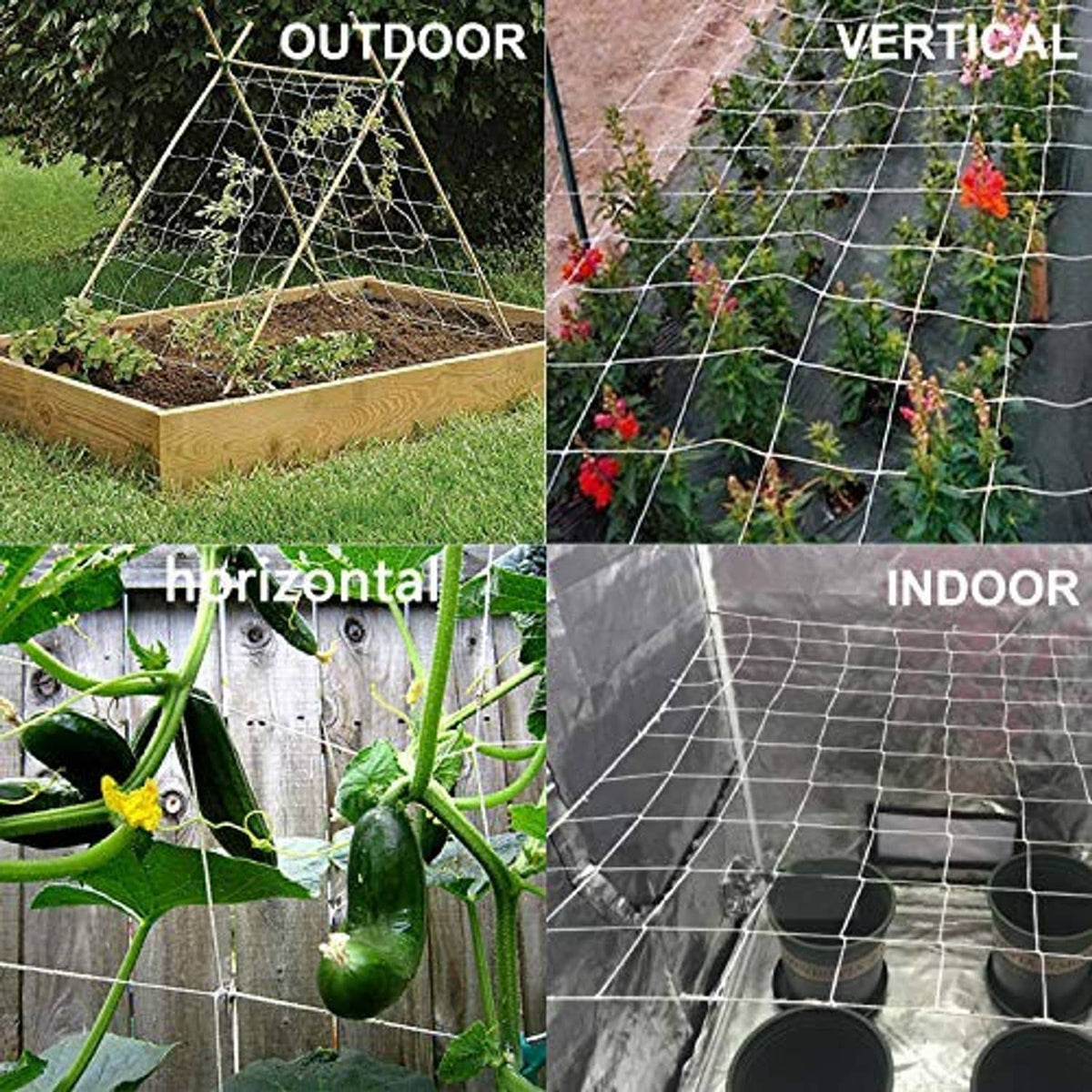 Flexible trellis netting grid for outdoor and indoor climbing plant support