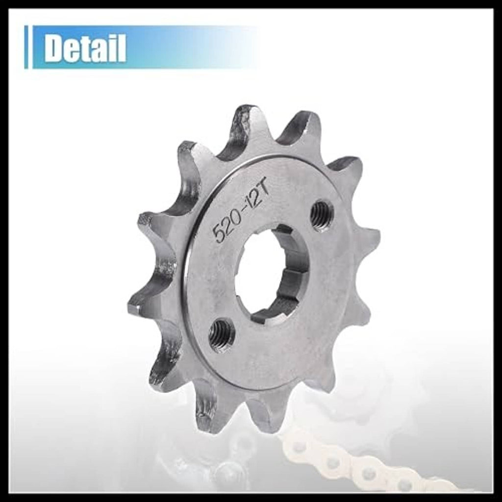 Steel sprocket side view showing 520-12T stamp and 12 teeth