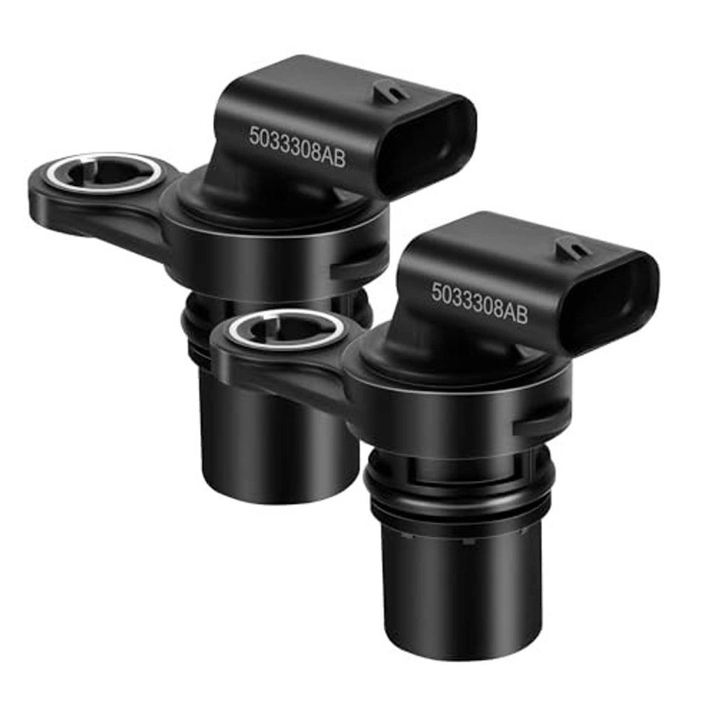 Black camshaft position sensor pair with embossed part numbers and mounting bases