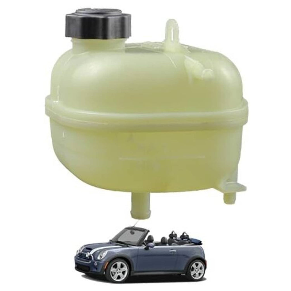 Engine coolant overflow reservoir tank with cap, translucent pale green