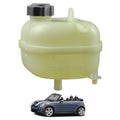 Engine coolant overflow reservoir tank with cap, translucent pale green