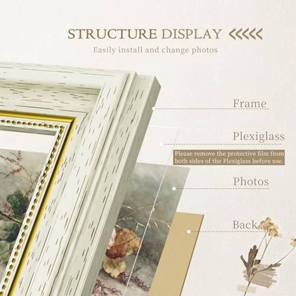 Wall photo frame with plexiglass, backboard, and protective film removal detail