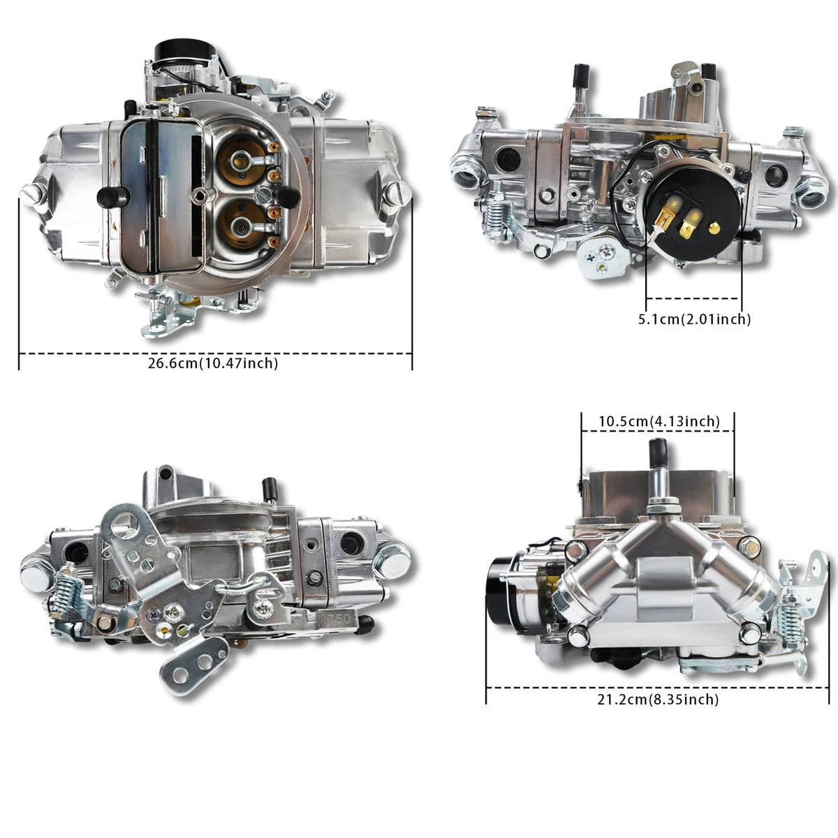 4-barrel electric choke carburetor with side and front views