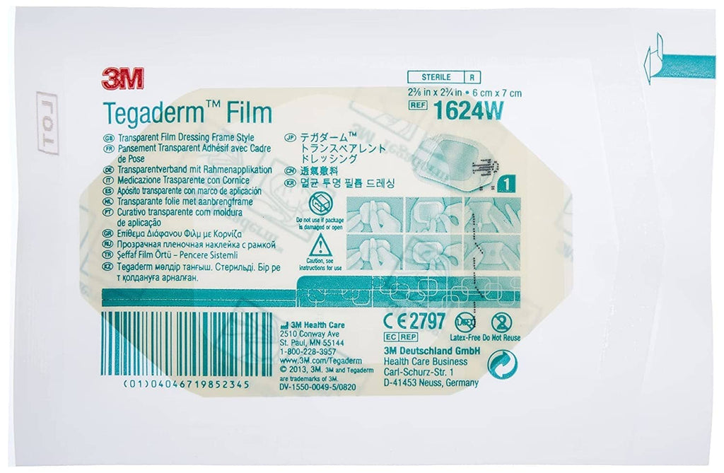 3M Tegaderm transparent film dressing sachet with label and sterile symbol