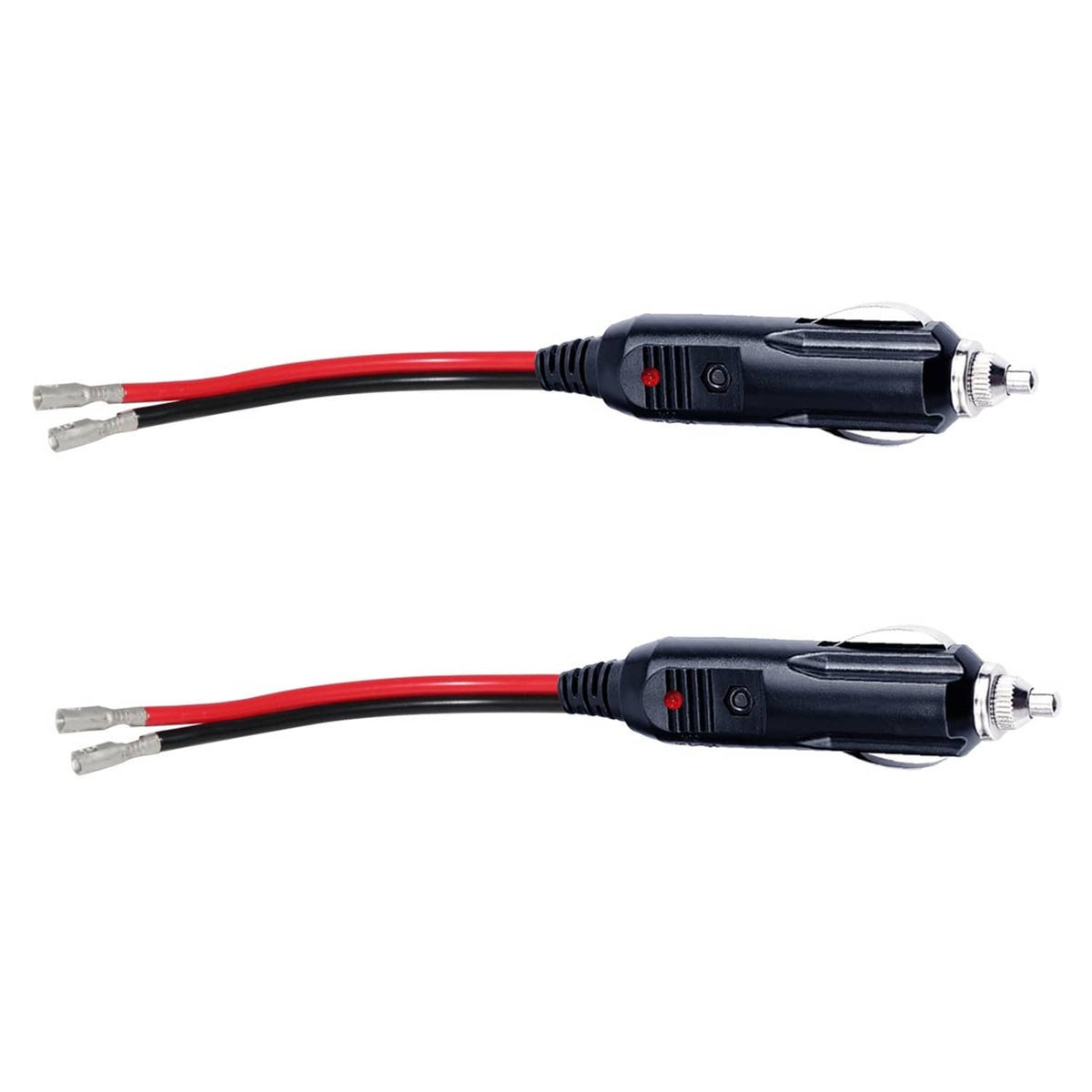 12V fused car cigarette lighter male plug with red/black wires and metal connectors