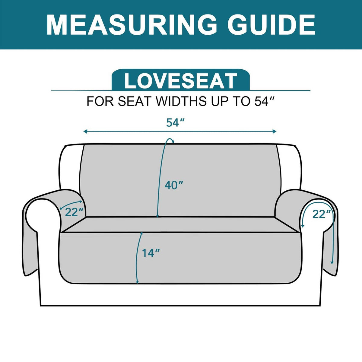 Loveseat couch cover sizing for seat widths up to 54 inches