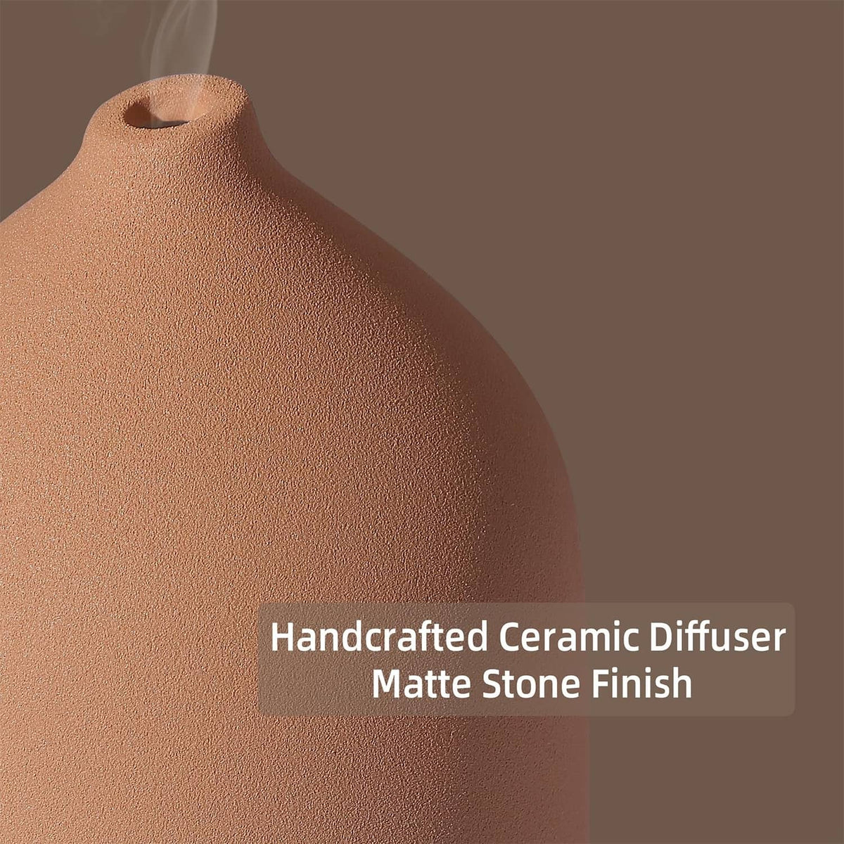 Gooamp ceramic essential oil diffuser, matte stone brown texture, rounded top opening