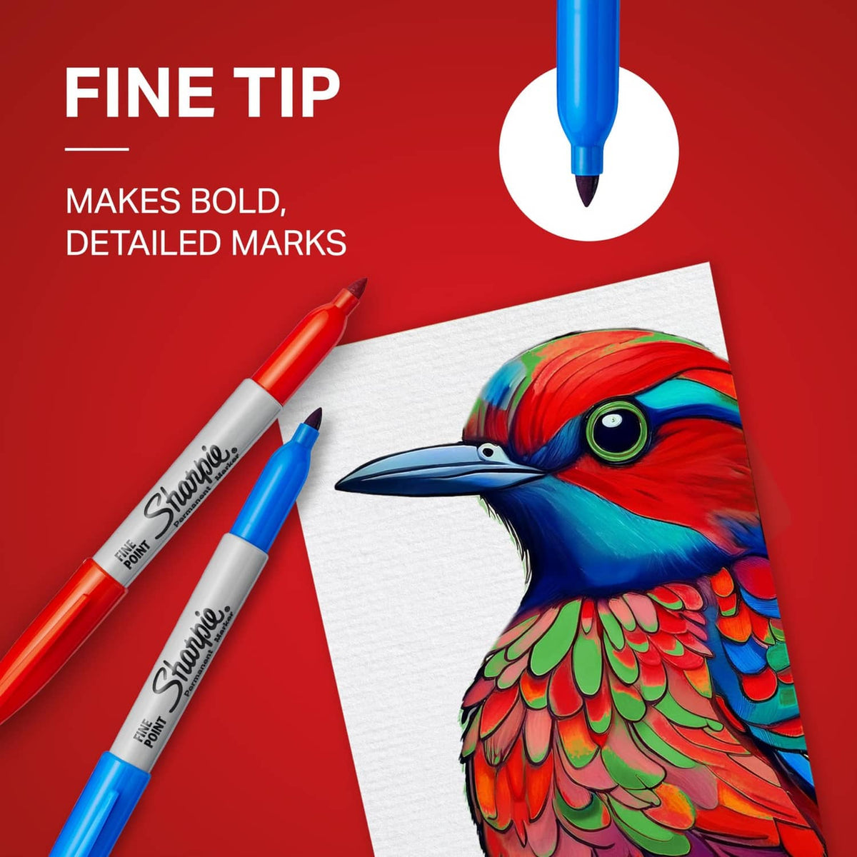 Fine-point permanent marker pens with red and blue tips for detailed writing