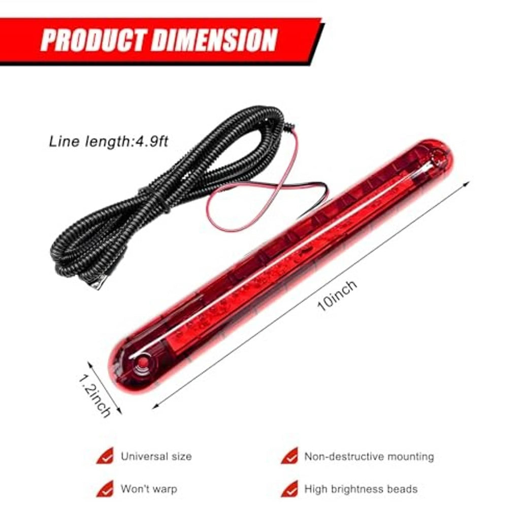 Red LED third brake light bar with black braided cable and visible mounting end