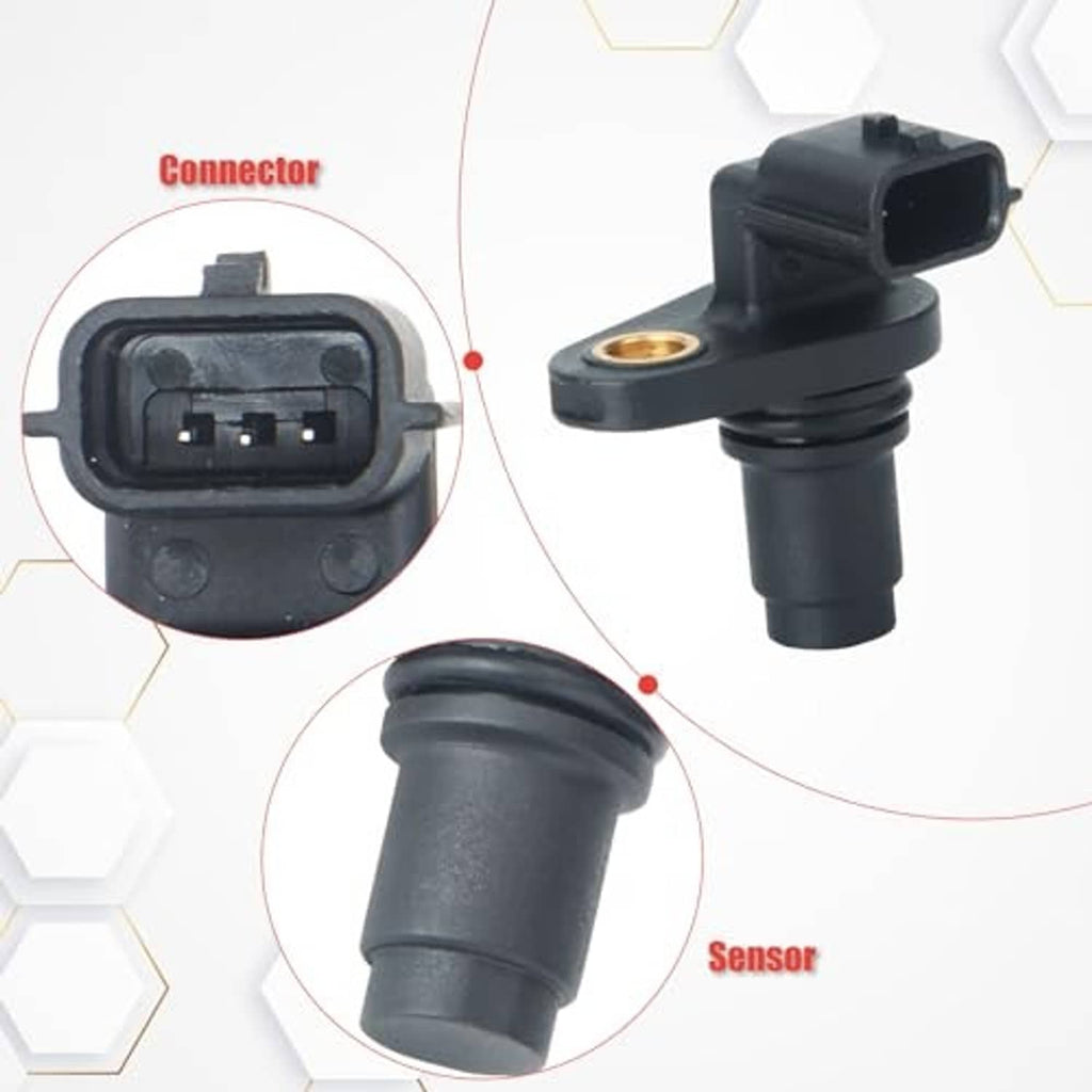 Black camshaft position sensor showing connector plug and sensor body