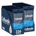 Cottonelle Fresh Care flushable wet wipes canisters, 336 wipes, blue packs in display