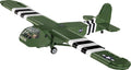 Green WACO CG-4 military glider model with black-and-white stripes and star insignia