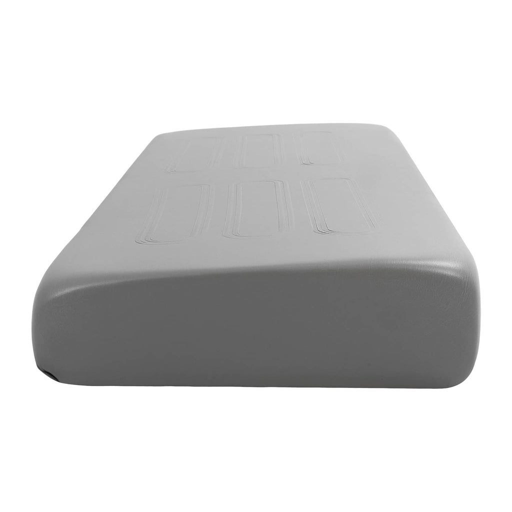Gray seat cushion with embossed design on top surface